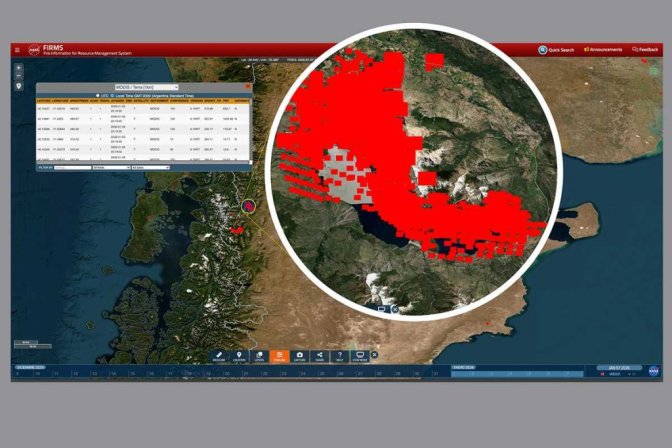 Incendios en Chubut, mapa de la Nasa
