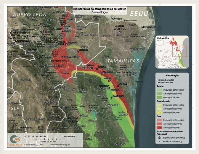 Mapa de la región de Cuenca de Burgos en México